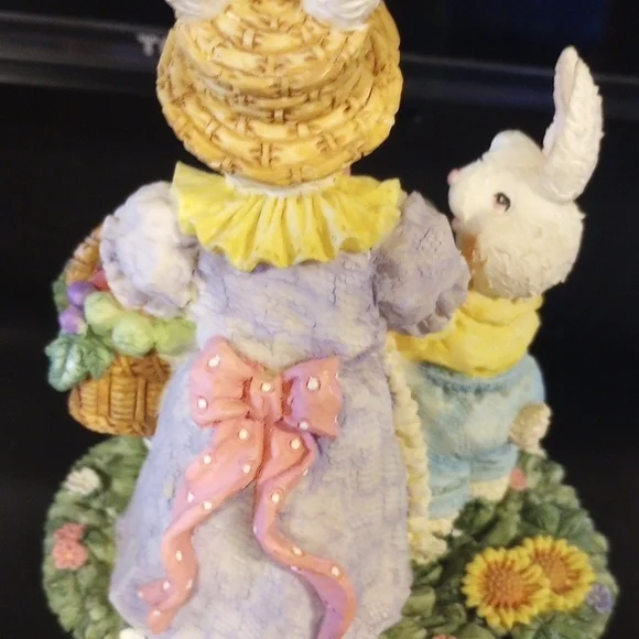 Easter Bunny Figurine Pair - Pastel Multi-Color Decorative Rabbits - Picture 3 of 6